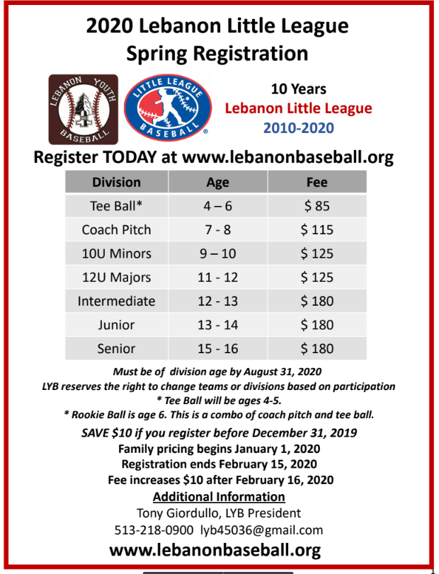 Lebanon Baseball Flyer